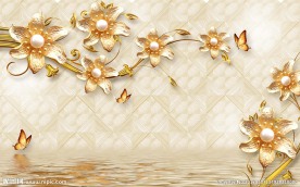 金色珠宝花朵电视背景墙