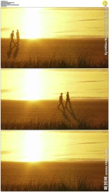 日落时分两个人在海滩散步