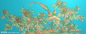 牡丹花 孔雀 花鸟 风景 精雕