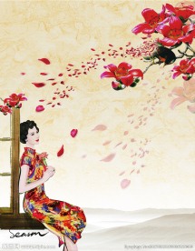 中国风旗袍美女移门