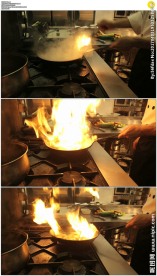 厨师做饭锅里燃烧的火焰