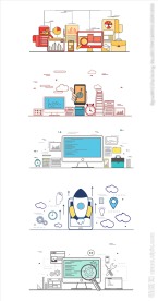 线条扁平商务金融科技引导启动系