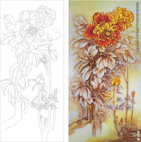 牡丹花艺术玻璃矢量图线条图