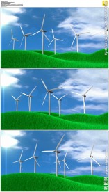 蓝天绿草地上的风车