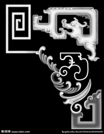 拐子龙角花浮雕精雕灰度图