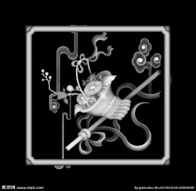 花篮八宝浮雕灰度图