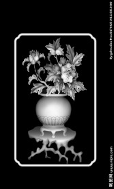 花瓶牡丹花浮雕灰度图