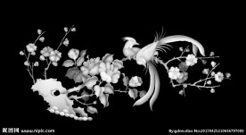 牡丹花鸟灰度浮雕精雕图