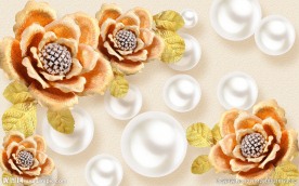 牡丹珍珠3D立体珠宝背景墙