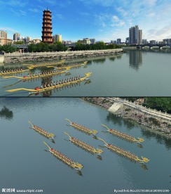 赛龙舟 古城江景