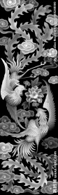 凤凰牡丹花开富贵浮雕灰度图