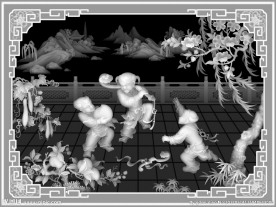 童子浮雕精雕灰度图