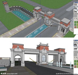 SU 欧式古典大门模型