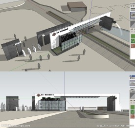 SU现代中式大门模型