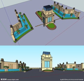 SU欧式小区大门 门卫