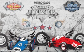 卡通赛车砖墙背景