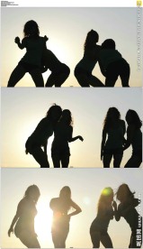 四个女人夕阳下跳舞剪影