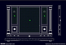 家装CAD实木背景雕花墙板背景