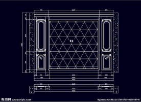 家装CAD实木背景雕花墙板背景