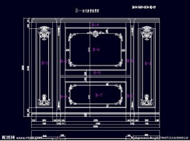 家装CAD实木背景雕花墙板背景