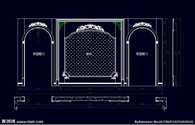 家装CAD实木背景雕花墙板背景
