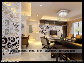 现代客厅电视背景墙手绘效果图