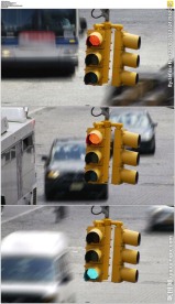 微距拍摄红绿灯车流