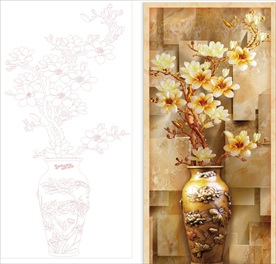 玉兰花瓶艺术玻璃矢量图 线条图