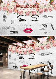 怀旧复古彩妆美容美发背景墙