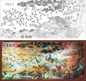 百鸟归巢艺术玻璃矢量图 线条图