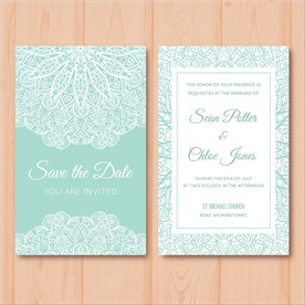 精致矢量清新曼陀罗花纹婚礼请帖