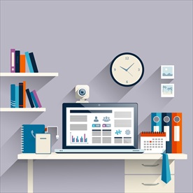 精致矢量彩色工作桌面工作台插画