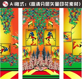 彩色树林花藤人物印花底图