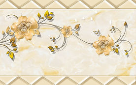 大理石3D浮雕花朵电视背景墙