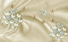 丝绸浮雕钻石珠宝花朵电视背景墙