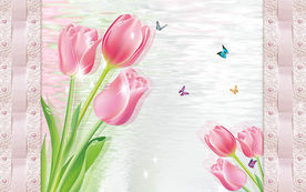 3D立体粉色百合电视背景墙