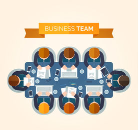 精致矢量团队俯视会议场景插画