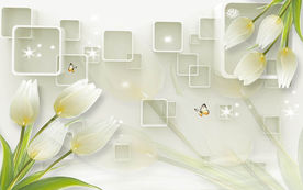 3D立体框架百合电视背景墙