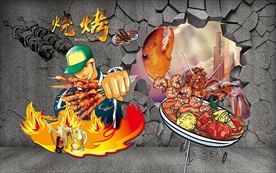 手绘烧烤装饰画背景墙