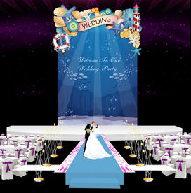 蓝色海洋主题婚礼背景矢量素材