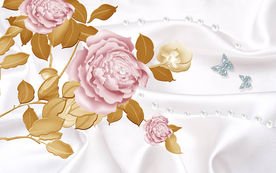 3D丝绸浮雕黄金花朵电视背景墙