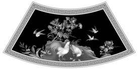 公鸡菊花精雕浮雕灰度