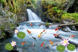 瀑布鲤鱼电视背景墙