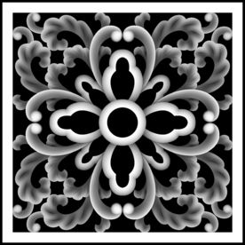 正方形洋花精雕浮雕灰度