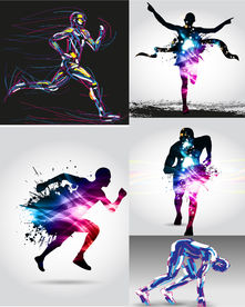 运动健身健康向前彩色人物剪影