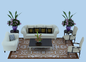 欧式家居黄色木质组合沙发模型