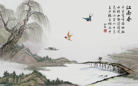 江南春中式背景墙