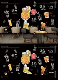 手绘奶茶饮料装饰画背景墙