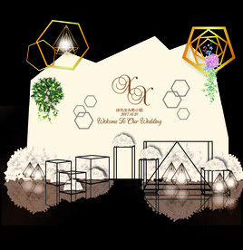 香槟几何简约婚礼异形kt板AI