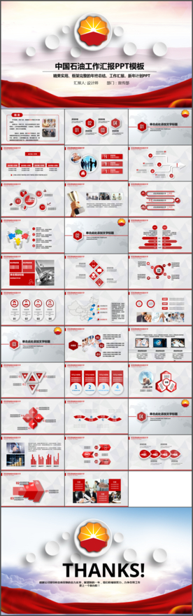 红色大气中国石油PPT模板